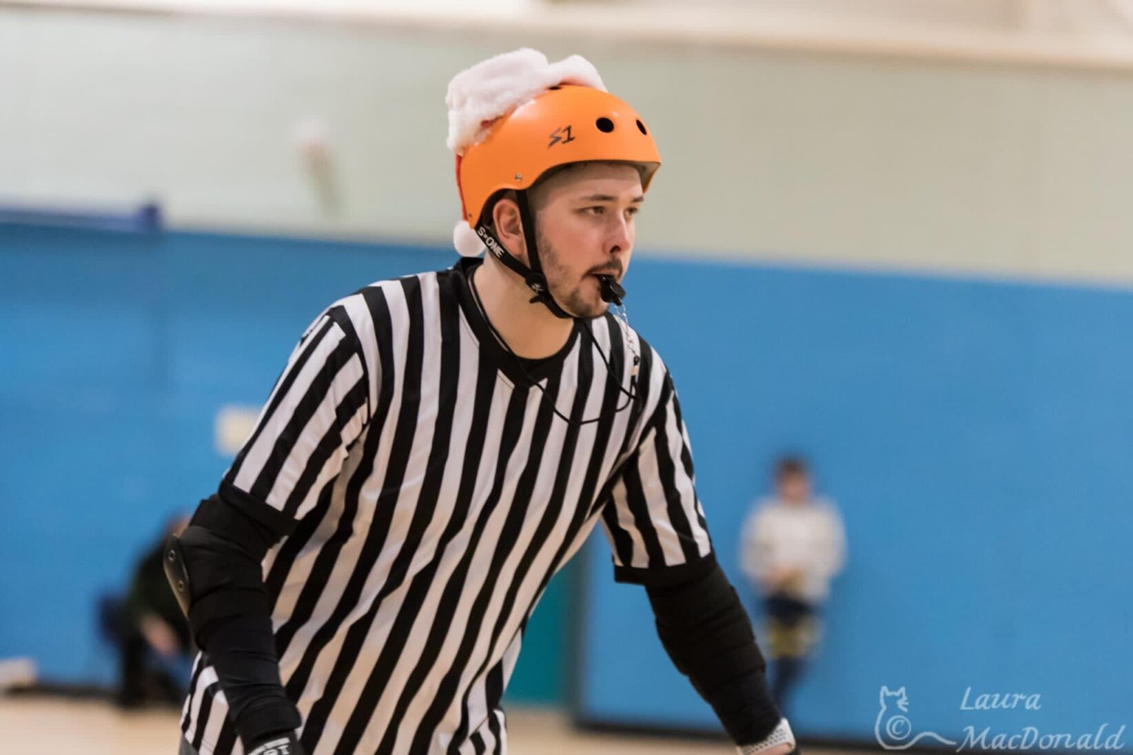 Full gear, big ideas: Bringing my roller derby festive referee focus to renewable energy (Picture credit Laura MacDonald)